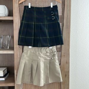 French Toast Plaid and Khaki Pleated Two-Tab Uniform Skorts Skirts